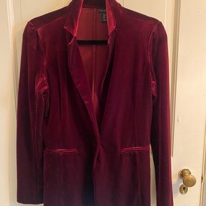 Burgundy velvet stretch blazer by Tahari